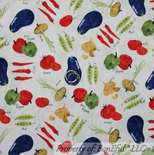 BonEful Fabric FQ Cotton Quilt White Green Vegetable Cook Garden Chili Pepper US