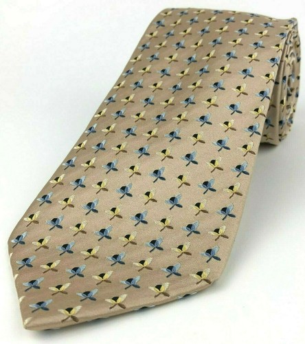 Ermenegildo Zegna Men's Silk Tie Made in Italy Floral Champagne Blue 59 3/8" L