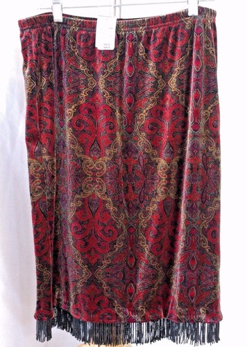 Vintage CLIO Samt Midi Rock rot schwarz gold Gr. M schwarz Glasperlen Fransen - Bild 1 von 10