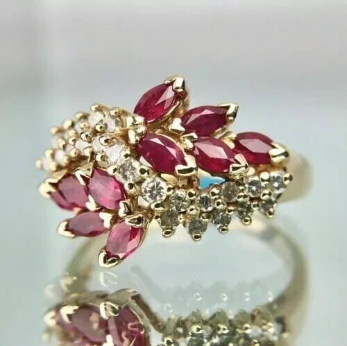 3Ct Marquise Cut Lab-Created Red Ruby Women Wedding Ring 14k Yellow Gold Plated - Afbeelding 5 van 7