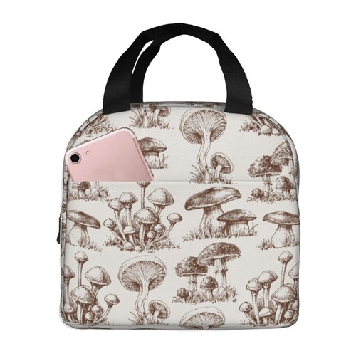 Vintage Mushroom Insulated Lunch Bag For Women Men Reusable Lunch Box Contain... - Picture 3 of 9