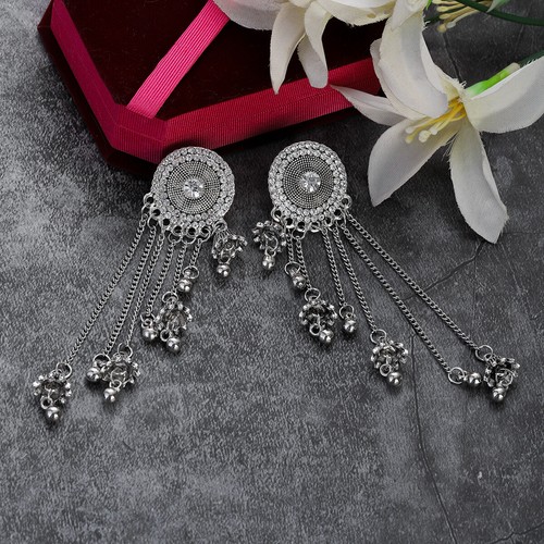 Pendientes colgantes de borla india con campanas redondas florales indias vintage - Imagen 4 de 32
