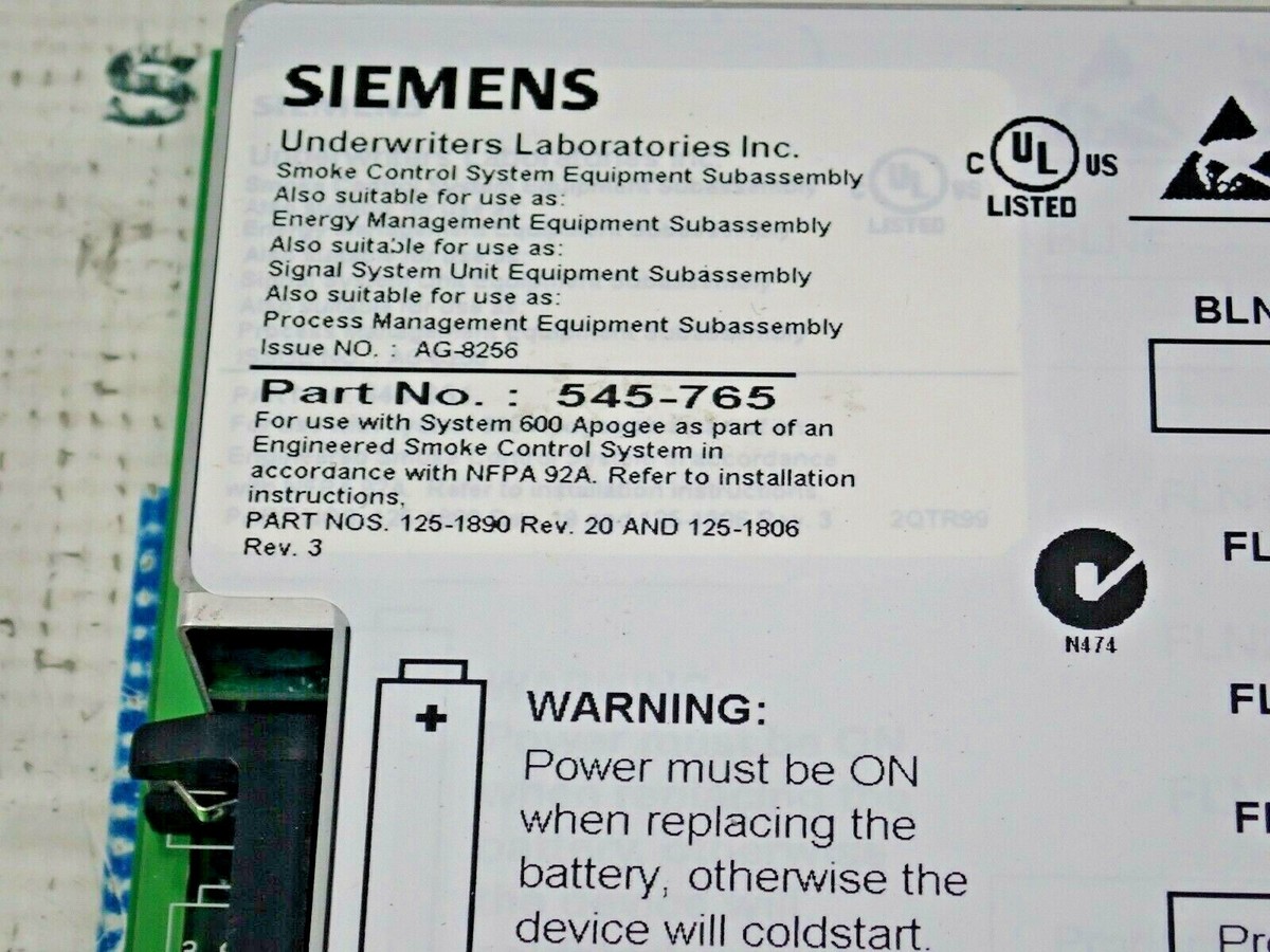 Siemens 545-765 Controller Board for use with 600 Apogee | eBay