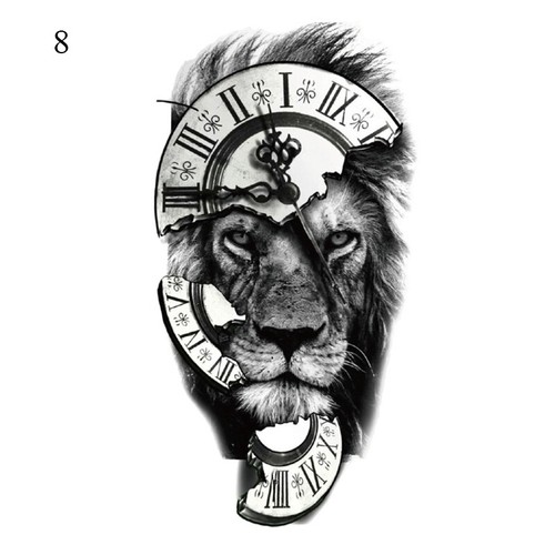 Women Men Temporary Tattoos Fake Sticker Waterproof Tiger Lion Wolf Leg Arm Art - Foto 25 di 78