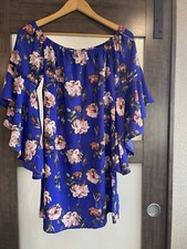 Sz M Wishful Short Cottagecore Boho Tunic Dress Draping Bell Sleeve