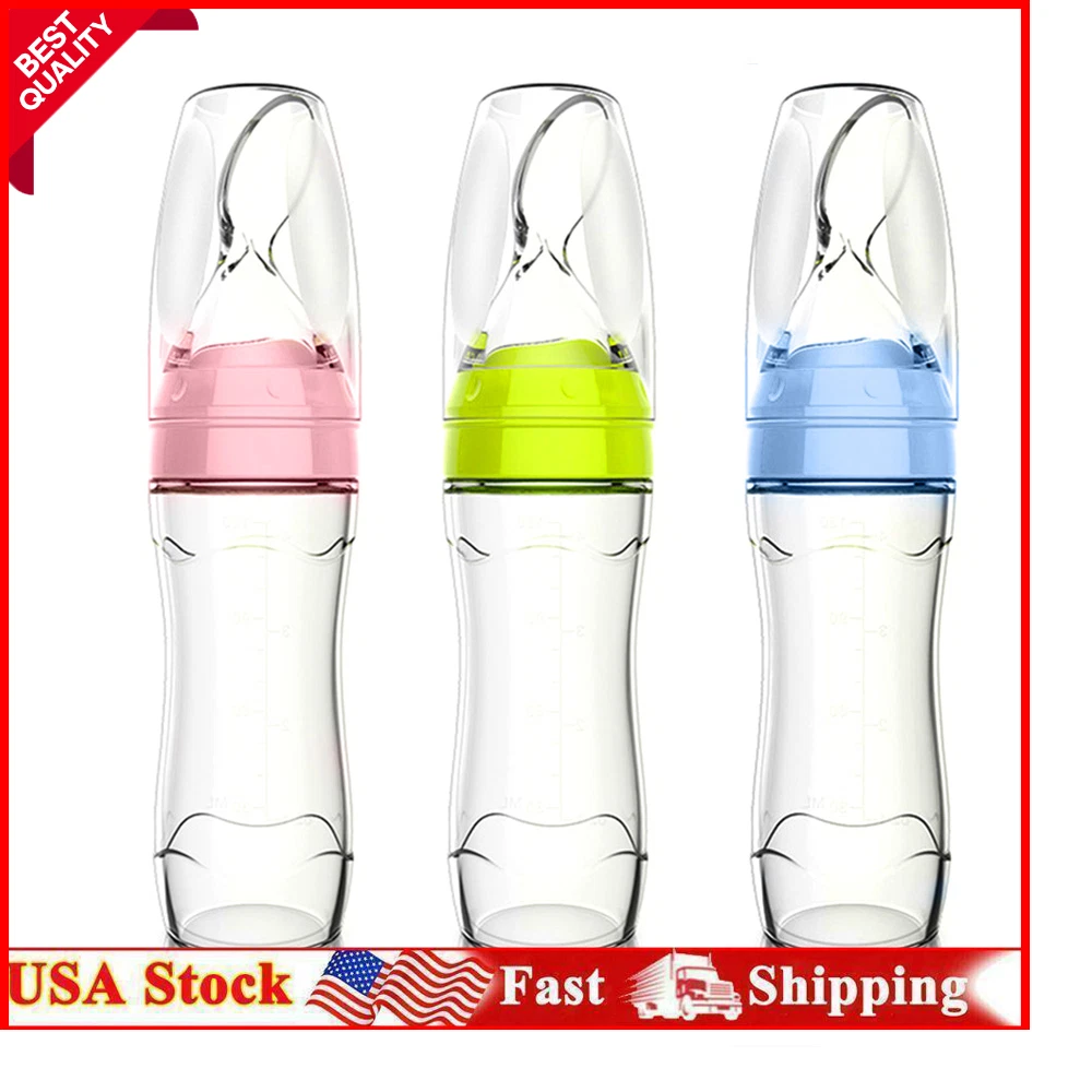 120ML Baby Silicone Squeeze Feeding Bottle with Spoon Food Rice Cereal  Feeder US