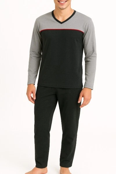 Herren Schlafanzug Pyjama lang – 100% Baumwolle