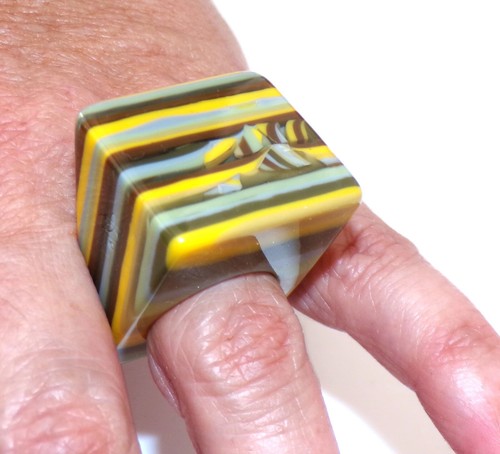 Sobral Rare Pop Art Carre Yellow Programado Stripe Artist Made Ring Size 7.5 - Picture 2 of 7