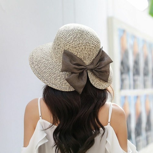 Women Sun Hat Big Bow Wide Brim Floppy 