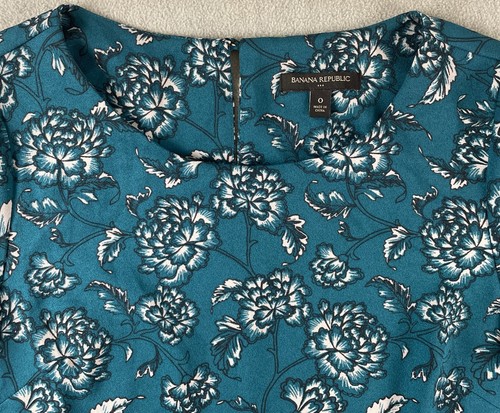Banana Republic Dress Women 0 Green White Floral Long Sleeves Ruffle Buttons - Picture 2 of 10