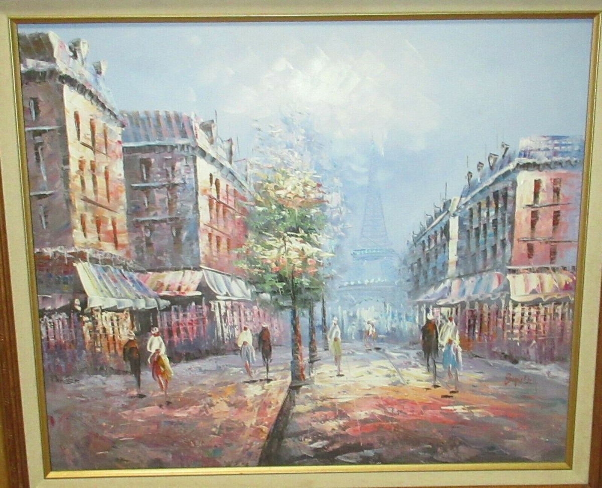 CAROLINE BURNETT PARIS STREET SCENE LARGE ORIGINAL OIL ON CANVAS
