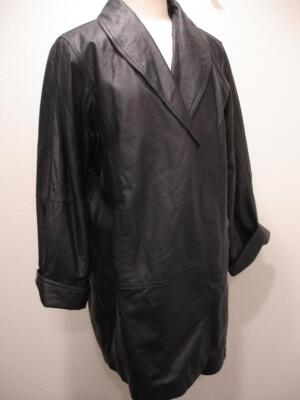 Women's 18W 18WP Woman Within Navy Blue Leather Open Front Jacket Coat Insulated