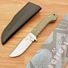 Komoran Fixed Knife 3.5" 7Cr17MoV Stainless Blade Green Canvas Micarta Handle