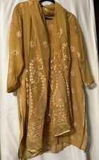 Kurta Indian Gold Embroidered Dress  Long Scarf D6 