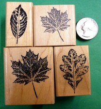 Leaf Set, Four Wood Mounted Rubber Stamps