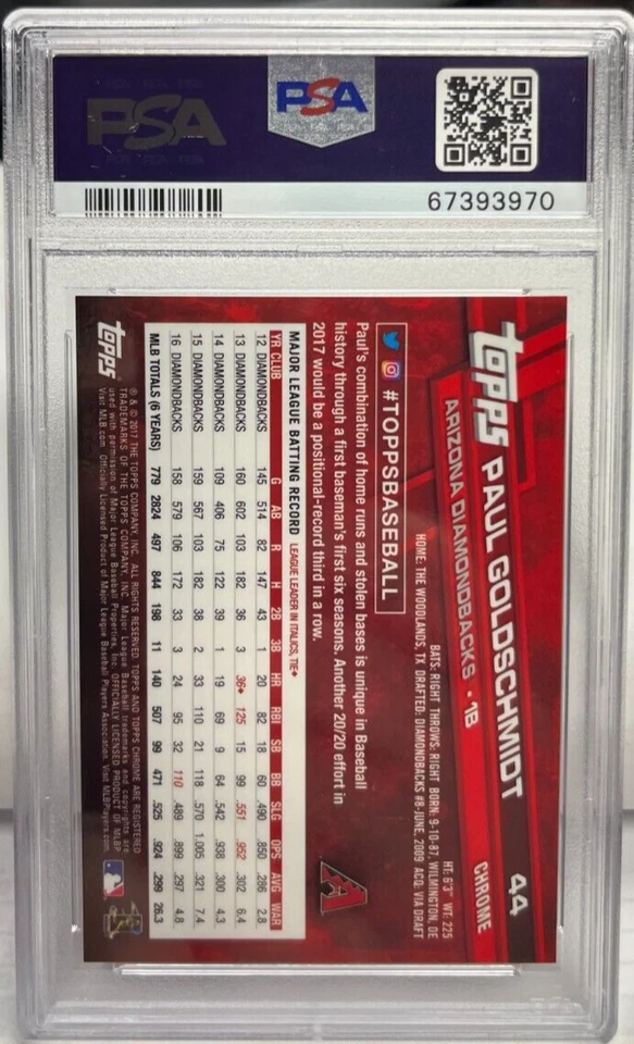 Paul Goldschmidt 2017 Topps Chrome SAPPHIRE Edition #44 PSA 9 MINT DIAMONDBACKS - Image 2 of 2