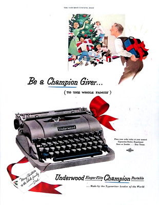 1952 Print Ad Underwood Typewriters Merry Christmas to the Whole Family 10.5x14