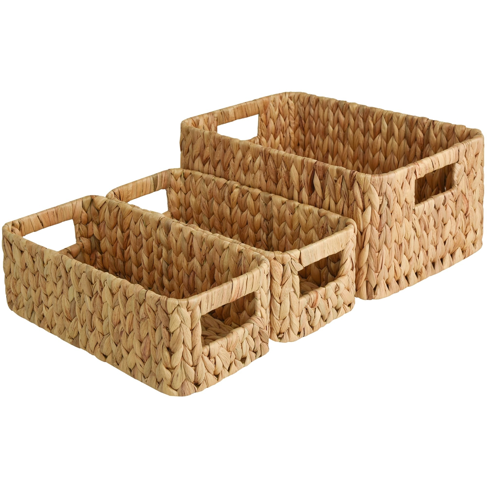 Water Hyacinth Storage Baskets, Square Wicker Baskets with Built-in Handles, ...