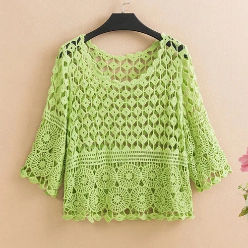 Women's Crochet Crop Top Hollow Pullover Summer concealer- - Bild 1 von 35