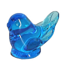 Vintage Leonard Ward Blue Bird of Happiness Glass Figurine Signed Leonard 1992
