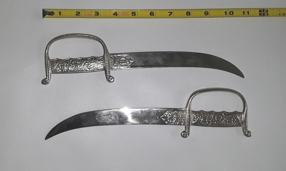 ANTIQUE MIDDLE EASTERN Silver KNIFE SWORDS AFGHAN PAIR ARABIC SHEATH SCABBARD - Image 4 of 4