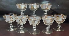 Set of 8 Vintage Libby 22K Gold Leaves Frosted Champagne Glasses, EUC 