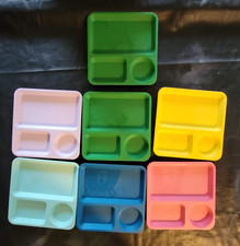 7 Pillowfort Blue Divided Tray Plate Dishwasher Microwave Safe yellow pink