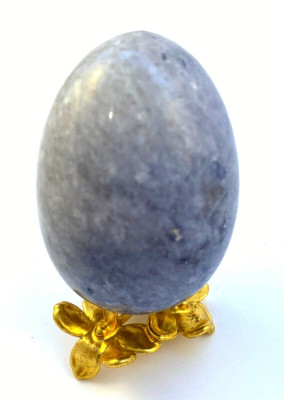 Hand Carved Purple Stone Easter Egg Gold Tone Flower Stand Spring Decor