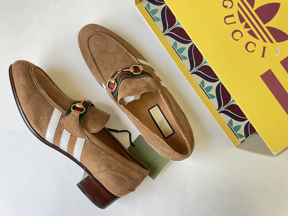 GUCCI x Adidas Mens Brown Suede Horsebit Loafers Size UK 9.5 GUCCI x Adidas Mens Brown Suede Horsebit Loafers Size UK 9.5