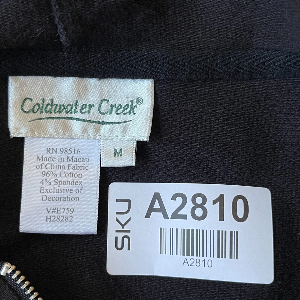 Sudadera con capucha Coldwater Creek 1/2 cremallera para mujer talla M negra floral bordada elástica Foto 2 de 4