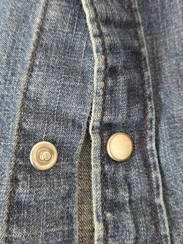 H&M Logg Mens Western Pearl Snap Long Sleeve Blue Denim Jean Shirt Size M - Picture 4 of 11
