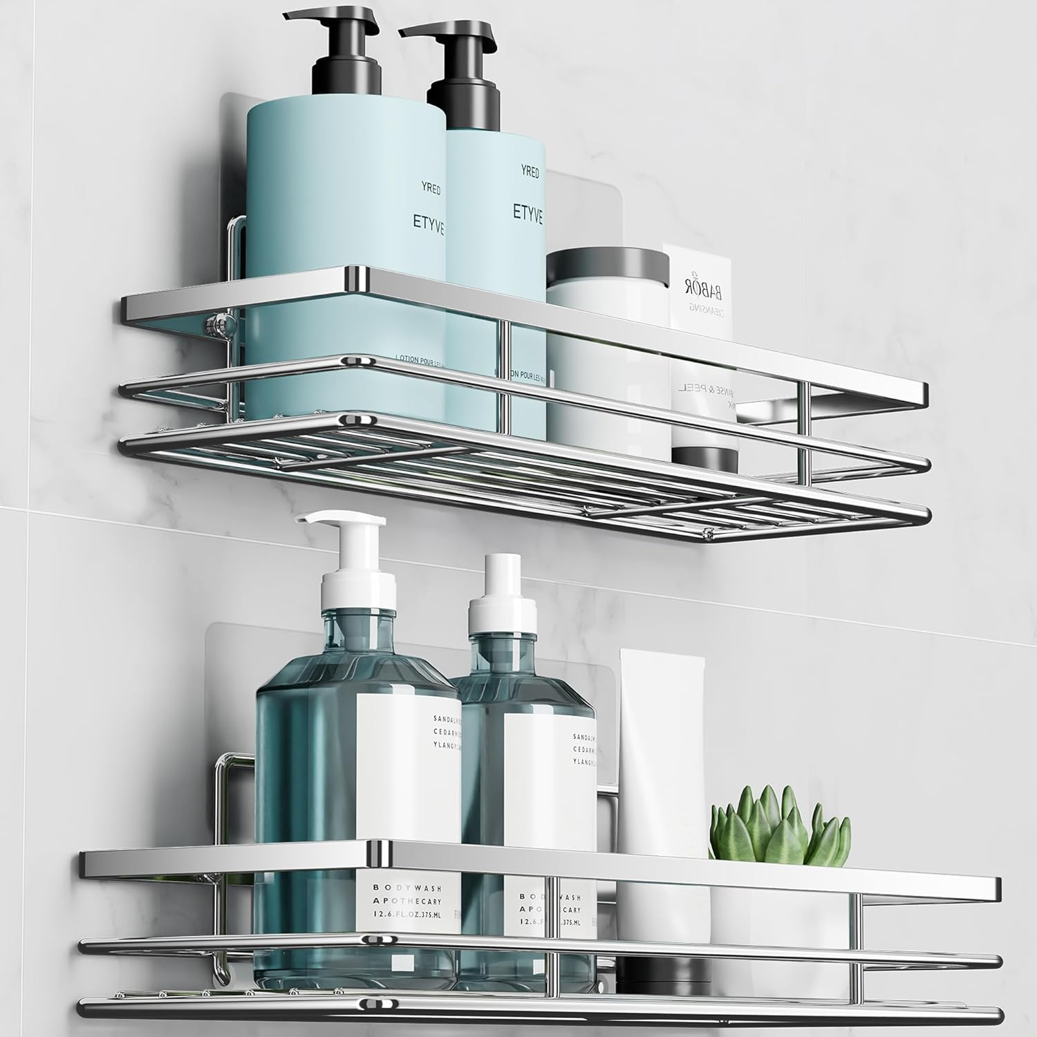 Saffruff Shower Caddy 2Pack No-Drilling Organiser Bathroom Caddy with Adhesive S