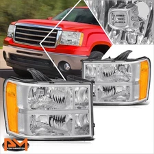 For 07-14 GMC Sierra 1500/2500 HD 3500 HD Factory Style Headlights Chrome/Amber