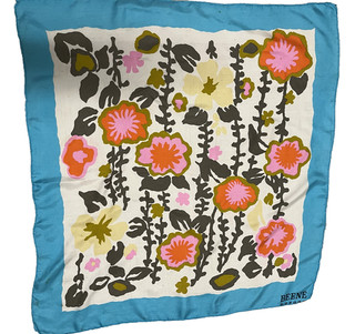 Vintage 1960s designer Beene Bazaar abstract flowal scarf turquoise pink white