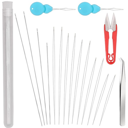 19Pcs Big Eye Beading Needles Long Straight Beading Thread Needles Embroidery...