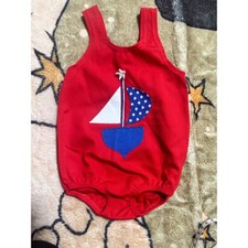 Vintage Carters Red Sailboat Nautical One Piece Swimsuit Kids Toddler