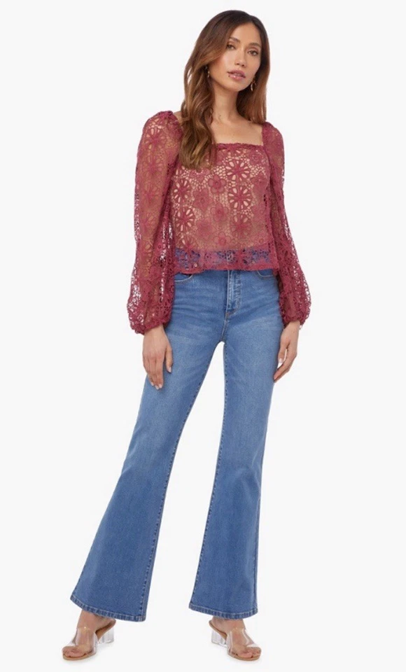 Просто Fab крючком верхний размер M бордовый богемное фея Cottagecore бабушка - Изображение 3 из 4