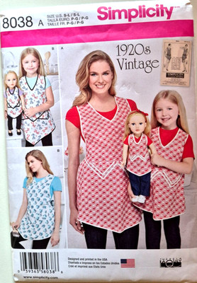 SIMPLICITY PATTERN 8038  APRONS MISSES & GIRLS SIZES S M L + 18'' DOLL UNCUT NEW