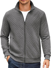 Mens Zip Up Sweatshirt Quilted Fall Sweater Jackets Casual Stylish Lightweight