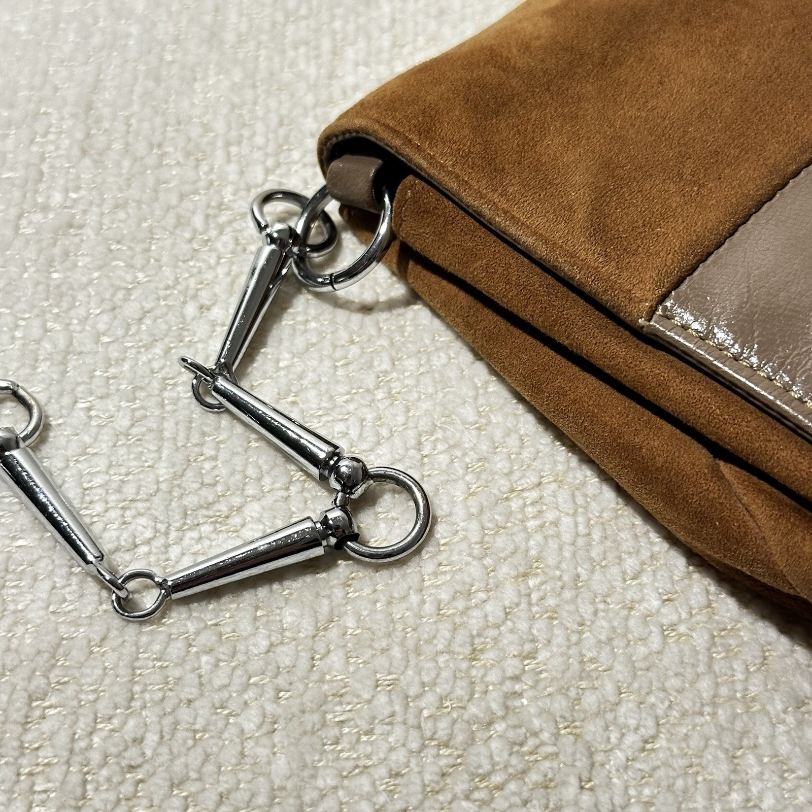 Leather Patchwork Shoulder Bag with Chain Strap - image 8