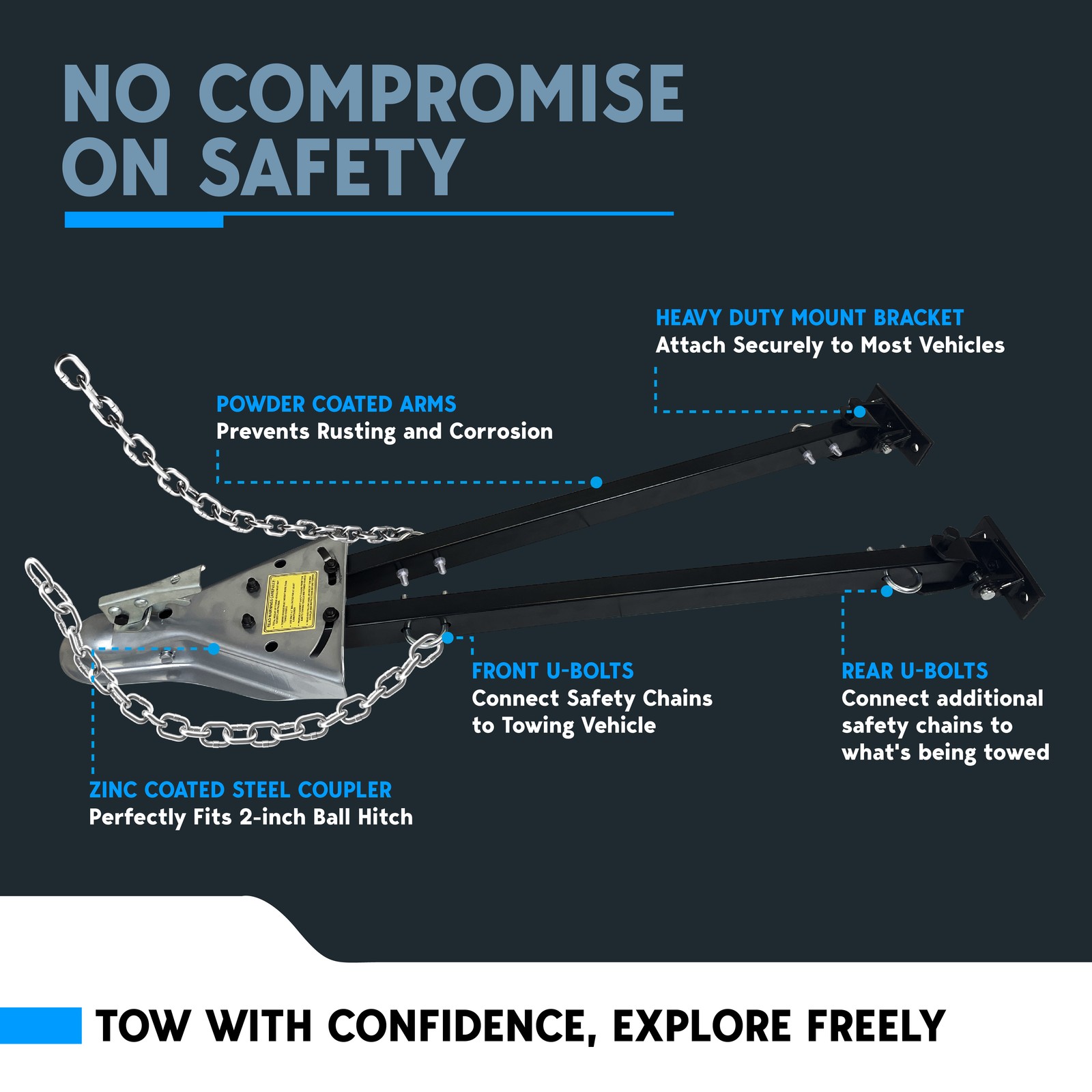 Biltek Adjustable Tow Bar for RV's, 5000 lbs Towing Capacity, Fits 2"Ball Hitch