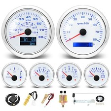 6 AUTO Boat Gauge Set - 3-3/8" 80MPH 120KM GPS Speedometer, White