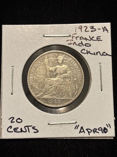 1923 A France Indo China 20 Cents Circulated “apr90” Silver French Indo China