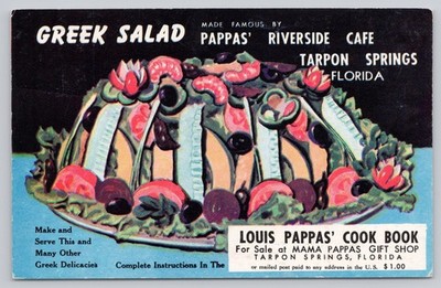 Vintage Greek Salad Postcard Pappas' Riverside Cafe Tarpon Springs FL