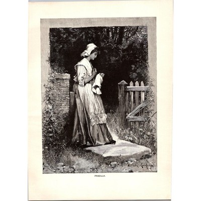 Priscilla Courtship Miles Standish Davidson Knowles 1896 Book Plate Print SC14
