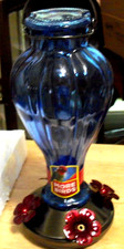 Hummingbird Feeder for Outdoors Hanging Blue Glass. 25 Oz, Nectar Bottle NEW 