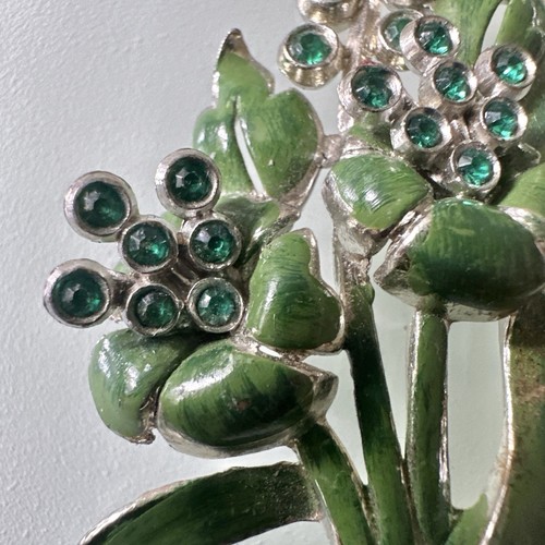 Vintage große Brosche Anstecknadel Metall Emaille grün Strass Blumen Band 50er - 60er Jahre - Bild 7 von 14