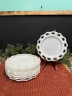 Vtg ANCHOR HOCKING ‘Old Colony’ Lace Edge Milk Glass Plates Set Of 8