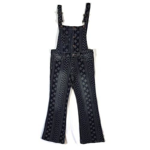 12K Overalls Teen Girls Size 16 Blue Denim Hippie Pattern 6 Pocket Cotton Blend - Imagen 1 de 16
