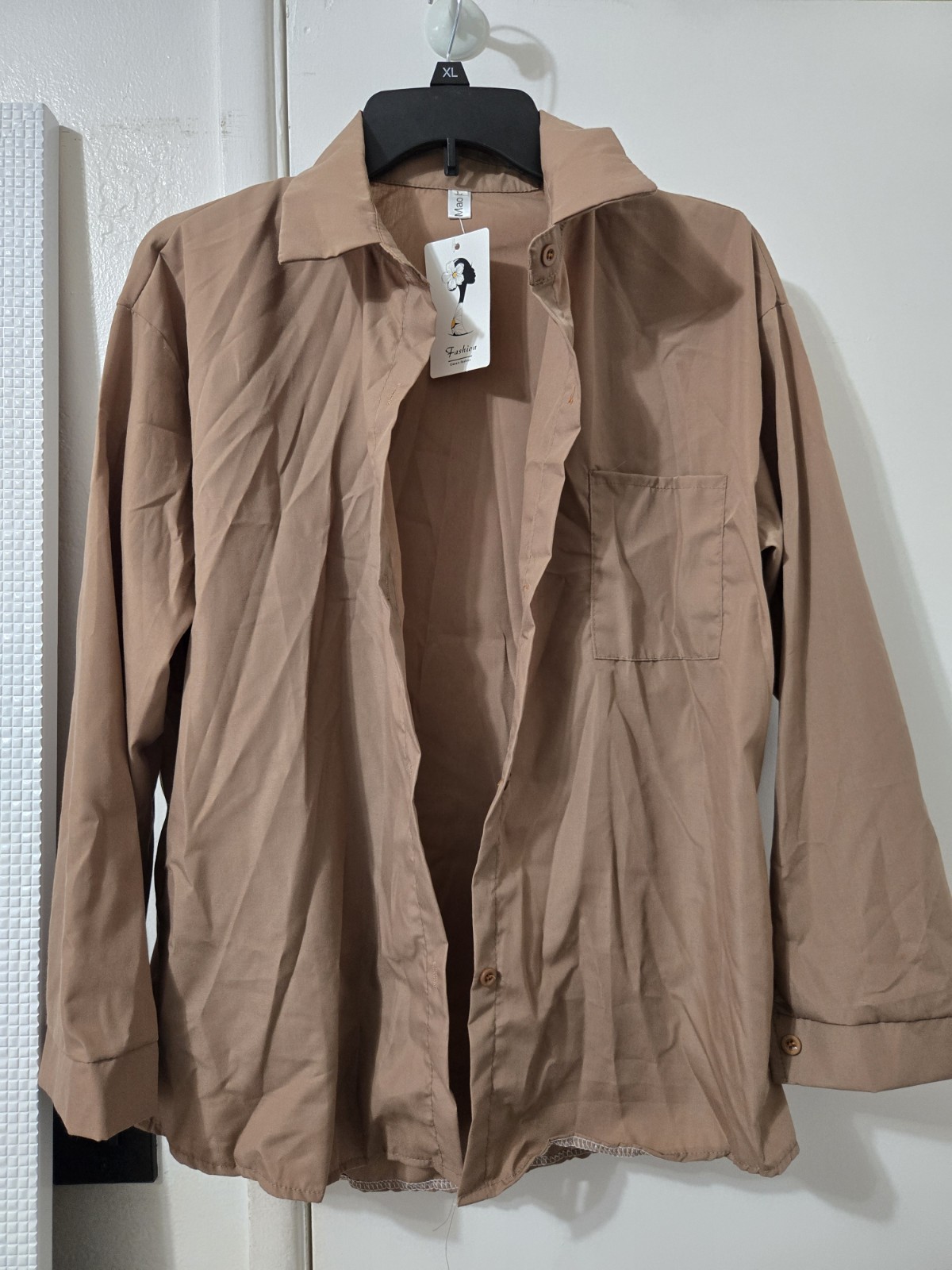 Uniforme de safari de manga larga de algodón camisa con botones XL para mujer marrón tostado nuevo con etiquetas nuevo